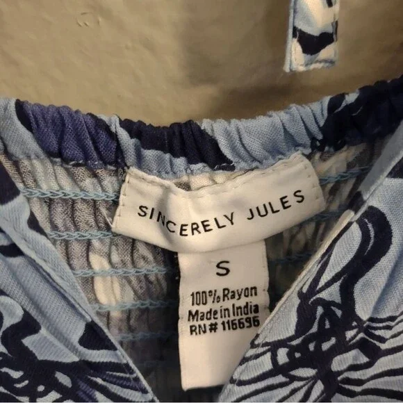 Sincerely Jules Blue White Abstract Print Wide Leg Jumpsuit Size Small - Picture 10 of 15